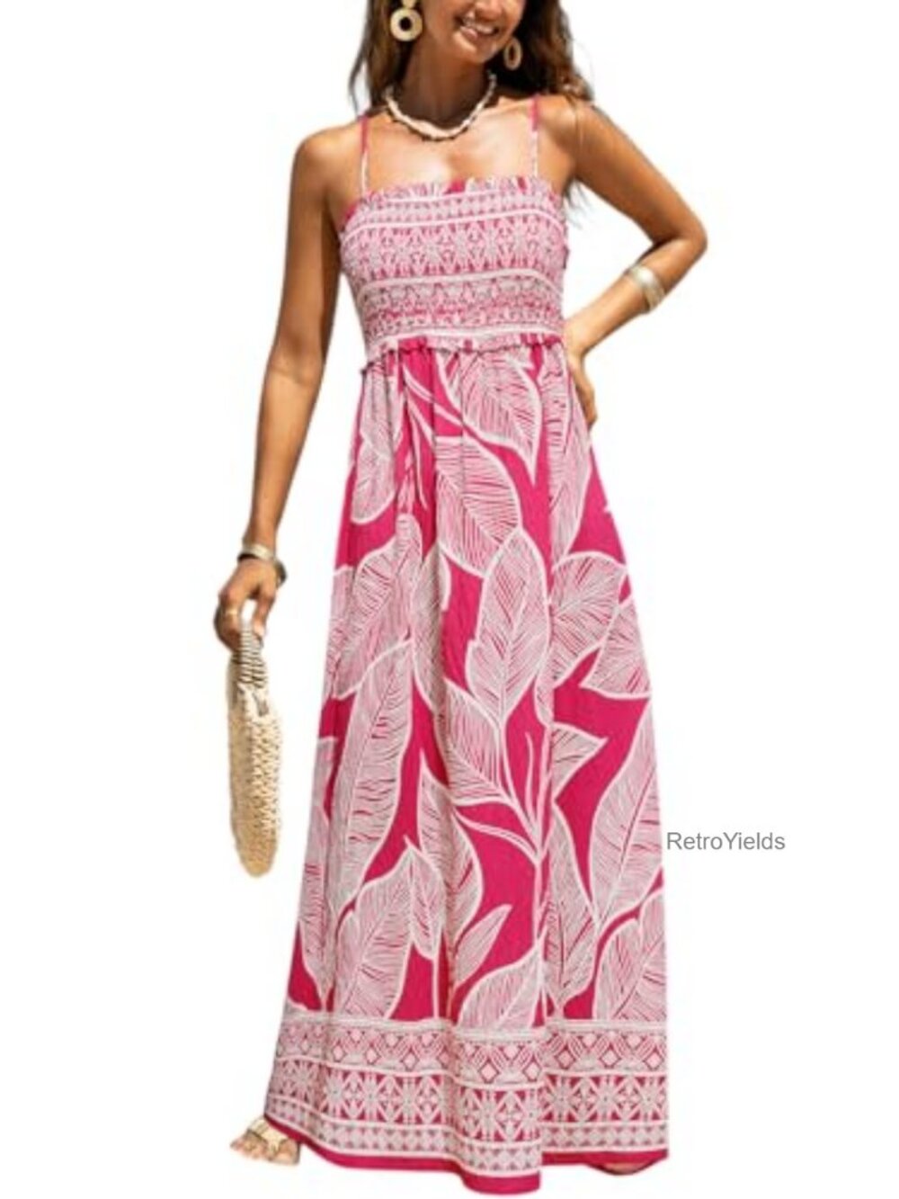 CUPSHE Women's Floral Maxi Dress Spaghetti Strap Smocked Sundress